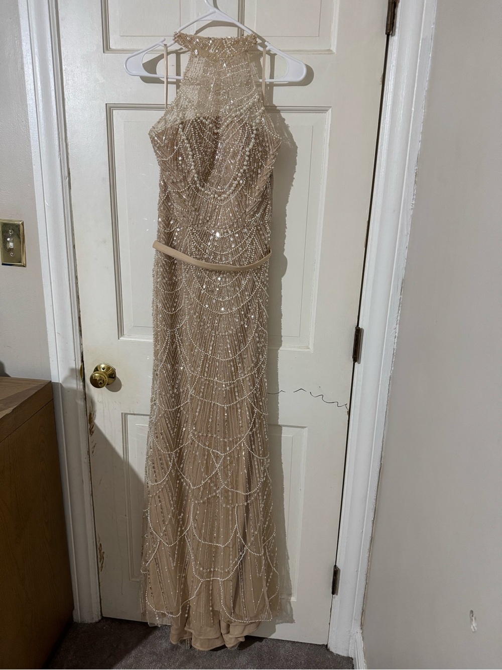Elegant Beaded High-Neck Wedding Dress
